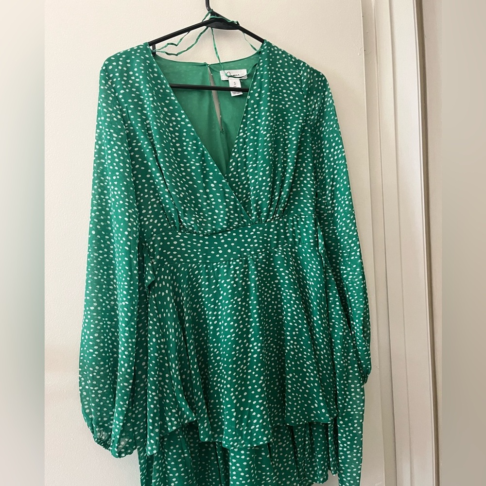 Green polkadot long sleeve dress